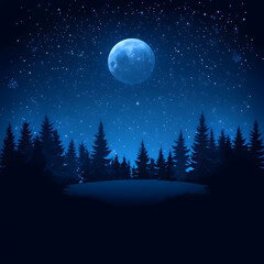 Night Forest Illustration Moonlit Winter