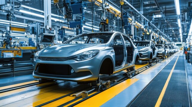 Modern assembly line showcasing innovative car manufacturing process in dealership facility