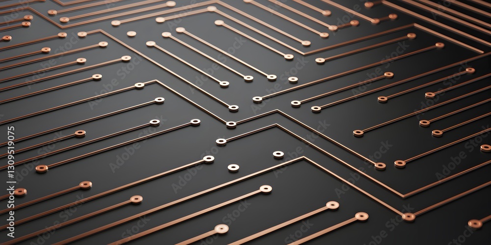Aufkleber abstract copper circuit board traces with connecting nodes on a dark background, depicting a modern 
