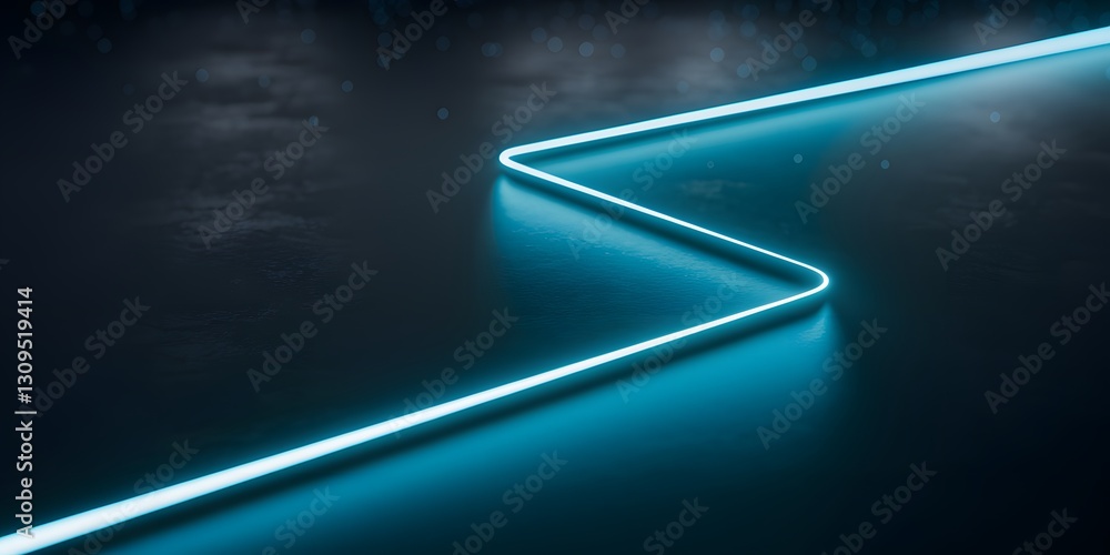 Poster a vibrant teal neon light zigzags across a dark background, creating a futuristic and dynamic aesthe