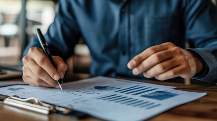 Close-up of a financial report being reviewed on a presentation slide.