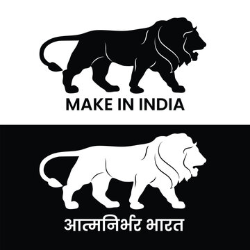 Make in India lion logo vector file with text, Make in India initiative logo. Vocal for local. Aatmanirbhar Bharat. Self-reliant India
