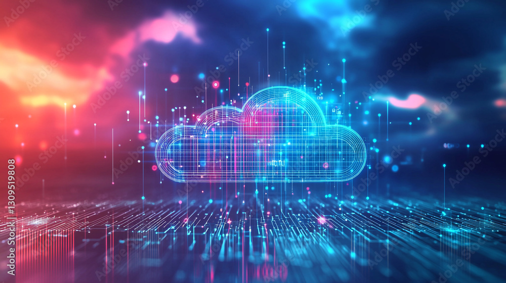 Poster abstract digital cloud computing network technology data innovation web cyber server future global