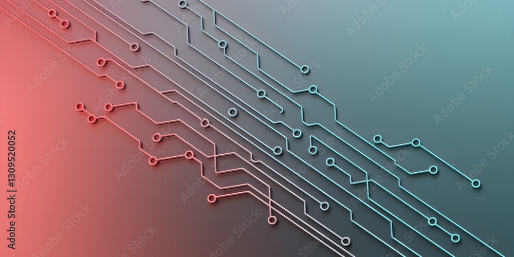 Aufkleber abstract circuit board design with colorful lines on a gradient background, symbolizing technology, 