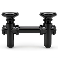 Black Metal Pipes Plumbing Fixture on White Background