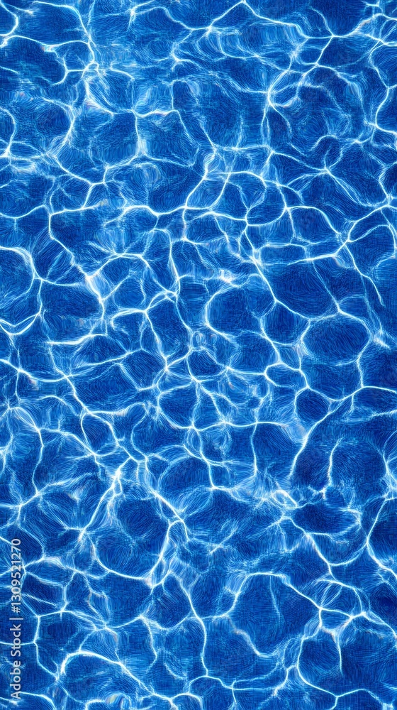Poster Tranquil blue water waves and rippling reflections creating an abstract natural background  Calming serene watery surface with gentle movement and transparency