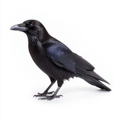 Fototapeta premium Black Raven Bird Profile Closeup on White Background