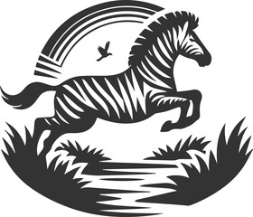 Zebra leaping across a small stream animal silhouette