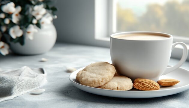 Indulge in the simple pleasures of life with this image featuring crumbly almond shortbread, its rich, buttery taste perfectly captured in a still life composition Artfully arranged on a ceramic