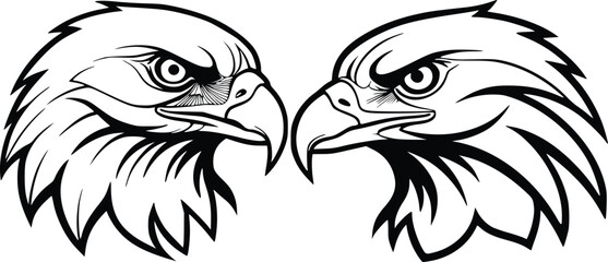 Modern black and white line art of an eagle's head in profile, smooth continuous lines