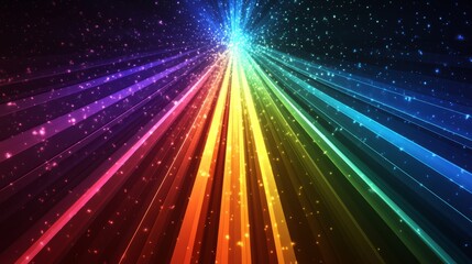 Dynamic background with radiating rainbow lines, evoking a sense of energy and pride 