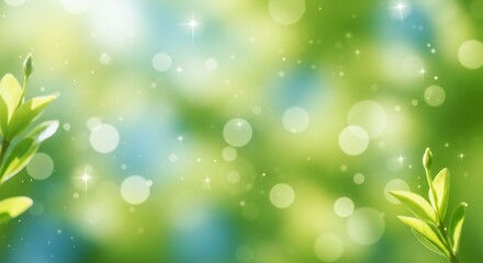Obraz premium Vibrant green leaves glow softly sunlit bokeh. AI Generated
