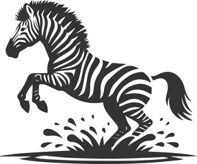 Zebra leaping across a small stream animal silhouette