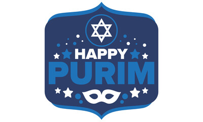 Purim. Happy Purim. Traditional Jewish religious holiday. Star of David, Carnival mask. Israel history. Сelebrated by a masquerade and festival. Poster art. Vector illustration