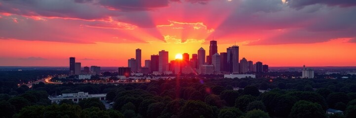 Obraz premium Youngstown skyline sunset, vibrant colors, clear sky, scene, picture, buildings