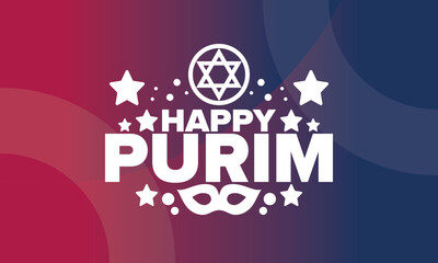 Purim. Happy Purim. Traditional Jewish religious holiday. Star of David, Carnival mask. Israel history. Сelebrated by a masquerade and festival. Poster art. Vector illustration