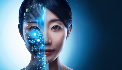 AI robot with half face girl