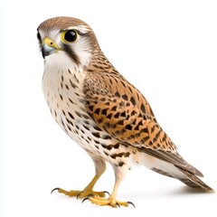 Obraz premium Brown and Orange Kestrel Bird Portrait on White Background