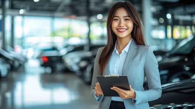 Sales representative engages with customers at a car dealership showcasing new inventory