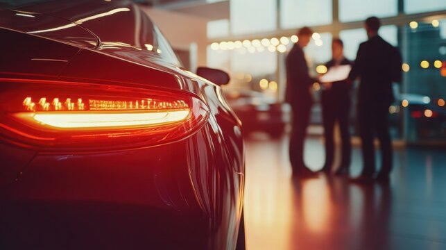 Engaging discussion at a modern car dealership featuring advanced AI technology