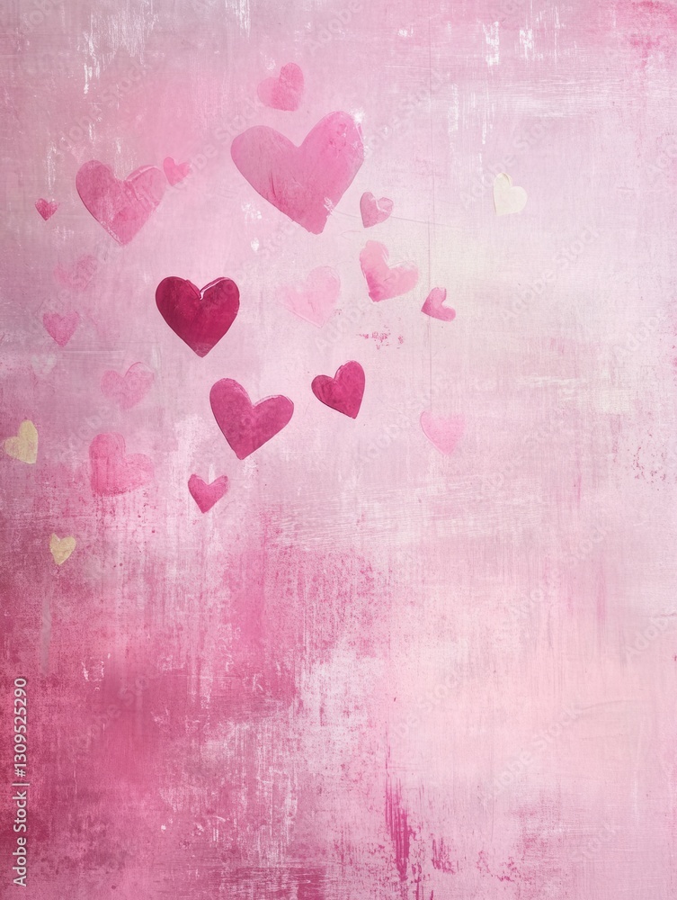 Poster Soft pink backdrop filled with floating hearts creates a warm atmosphere of love and affection Generative AI