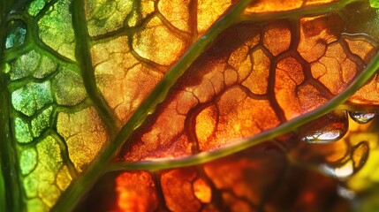 wide macro closeup photo of plant branch with green color healthy leaves with water drops on it