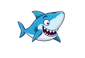 Cartoon Shark Smiling with Sharp Teeth and Blue Fins Illustration