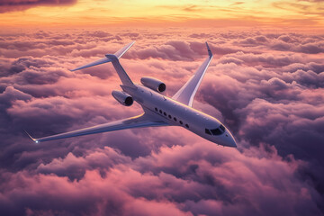 Luxury Aircraft Flying at Sunset