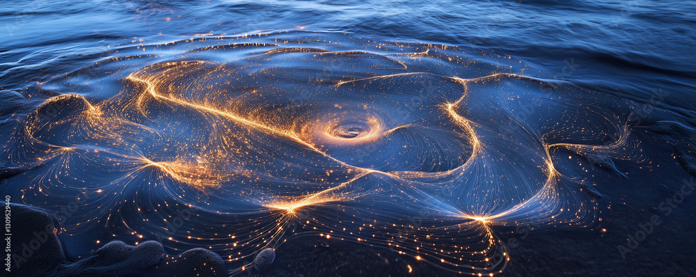 Poster breath of the unknown captures a mesmerizing ribbon-like pattern illuminating the water at twilight