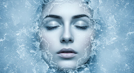 氷に閉じ込められた女性の顔