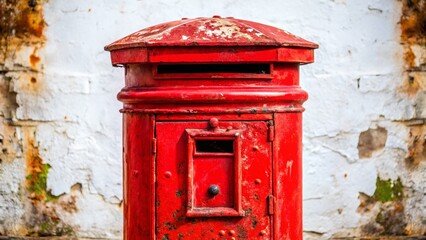 Vintage Red Postbox, Isolated, Postal Service, Mailbox, Delivery