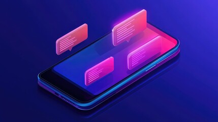 Digital chat concept with floating text bubbles over a smartphone.