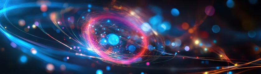 Obraz premium Abstract visualization of Schrodinger s cat experiment with glowing quantum probabilities