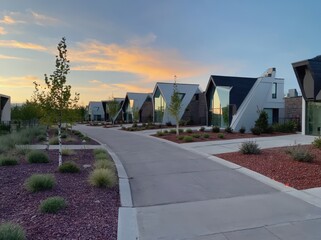 Fototapeta premium Modern houses at sunset