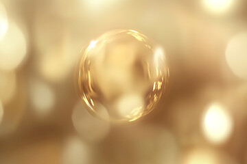Soft golden bubble floating amidst blurred warm lights, creating a dreamy atmosphere