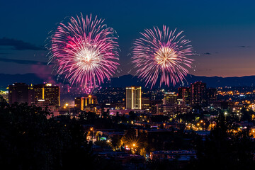 Vibrant Fireworks Over City Skyline