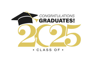 Class of 2025 vector illustration. Festive celebration design for graduation events and announcements. Congratulations graduates design template for social media posts to honor graduates.