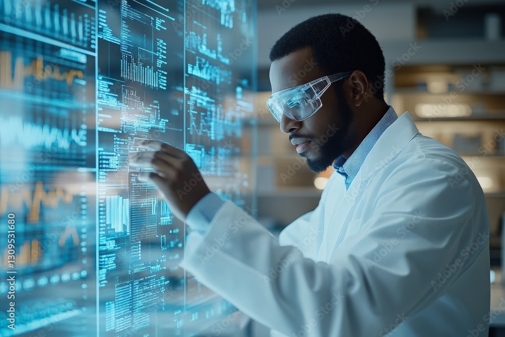 Leinwandbilder Scientist analyzes data on a futuristic interface in a modern laboratory setting