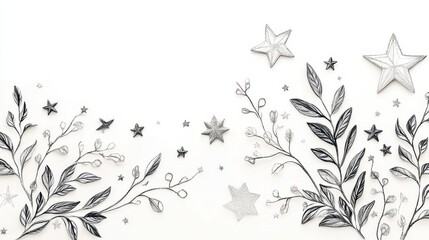 Obraz premium Black and White Floral and Star Design on White Background