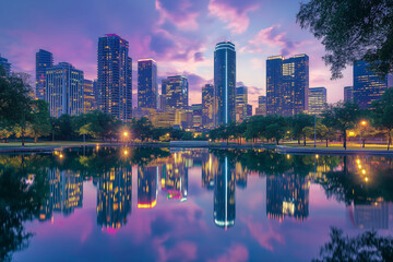 Naklejka premium Vibrant Cityscape at Dusk