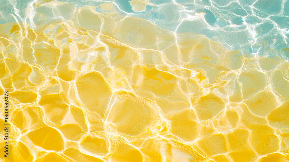 Poster Vibrant and captivating abstract patterns created by the interplay of light and water featuring swirling and shimmering ripples in a mesmerizing blend of turquoise yellow and aqua tones