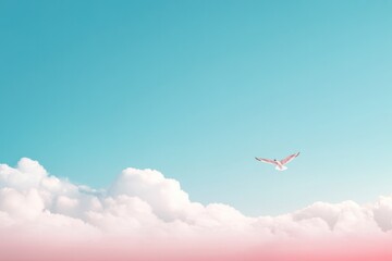 solitary bird glides through endless sky wings spread wide against serene backdrop of azure expanse