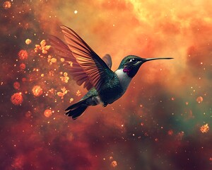 Obraz premium Hummingbird in cosmic nebula.