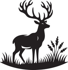 Obraz premium black deer silhouette vector, deer vector illustration, deer logo vector, deer vector icon, deer silhouette vector isolated on white background