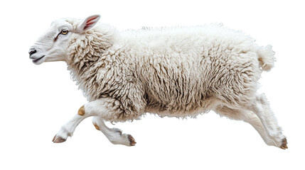 Dynamic sheep jumping in a side view against a simple background with vibrant energy and motion