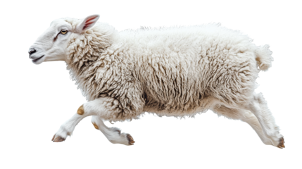 Dynamic sheep jumping in a side view against a simple background with vibrant energy and motion