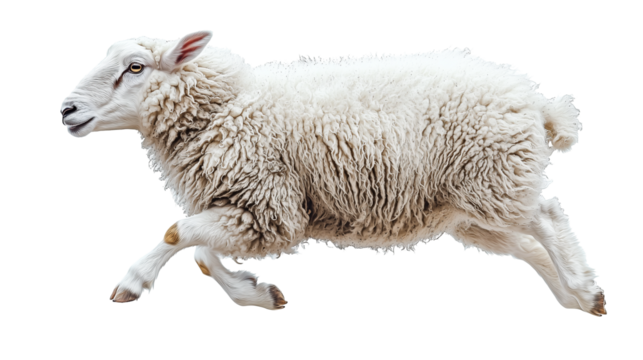 Dynamic sheep jumping in a side view against a simple background with vibrant energy and motion