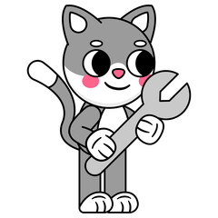 cat holding a wrench