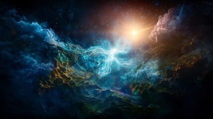 Fototapeta premium Harnessing prana in the cosmic void ethereal celestial being in wide angle digital art of energy manifestation