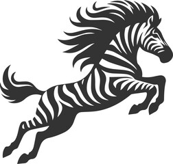 Zebra jumping with its mane flaring out out animal silhouette © MDAbdul